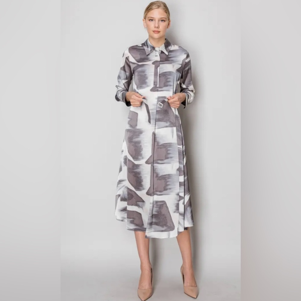 EUC Abstract Print Long Sleeve Belted Shirtdress Size Small - Picture 5 of 5